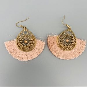 Fish Hook Blush Fringe Earrings